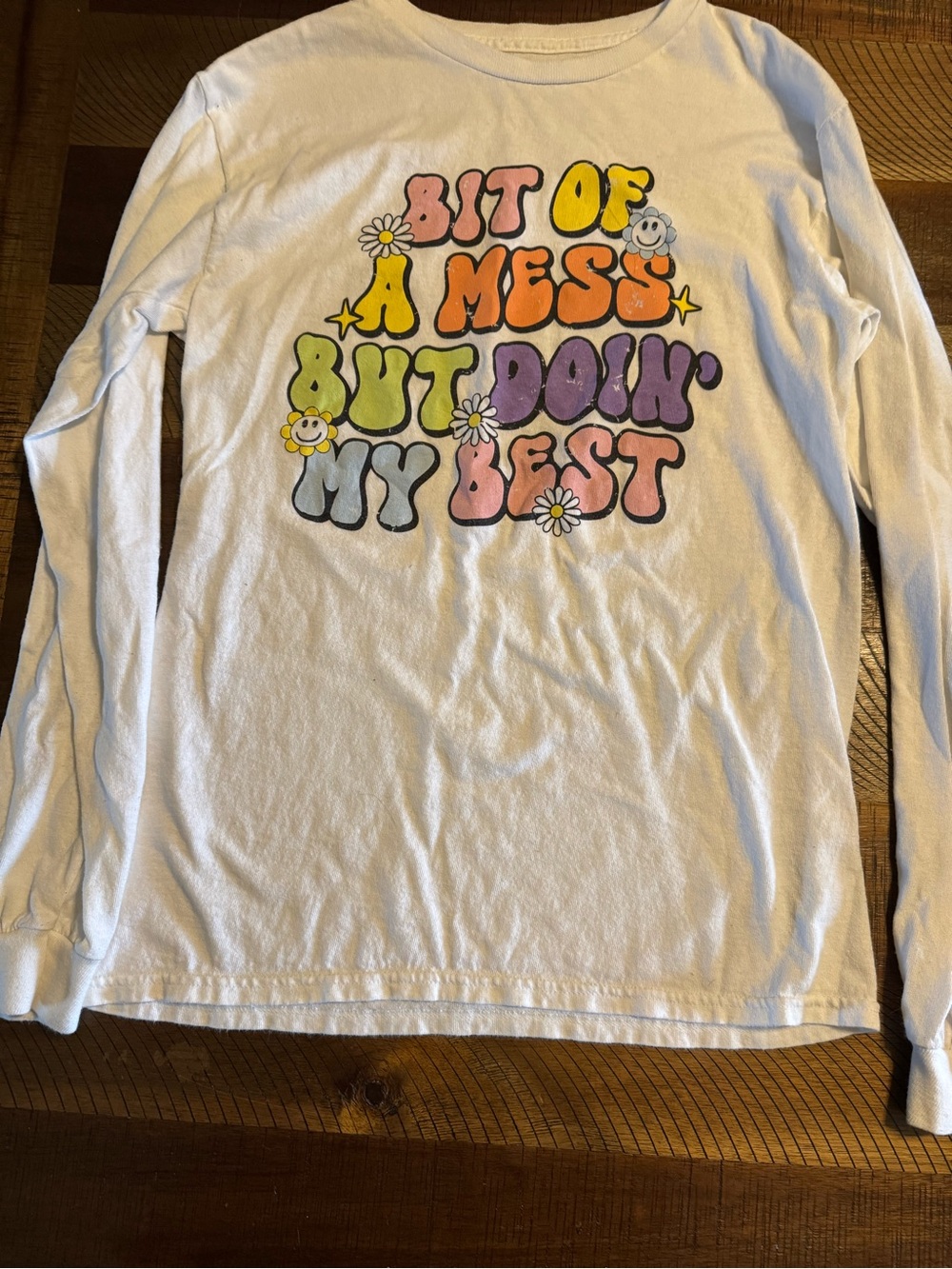 Source Unknown White Long-Sleeve Tee with Multicolor Retro Graphic